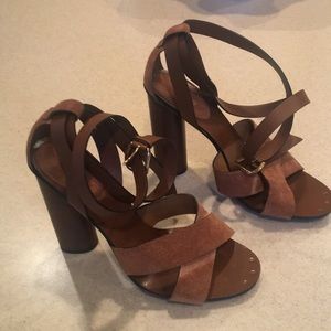 Gucci brown suede aviator stacked heel, size 39